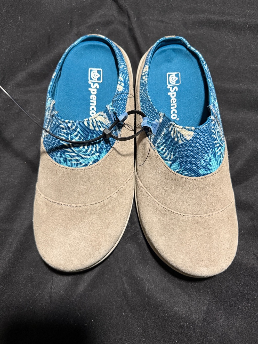 Spenco Orthotic Nubuck Mules Siesta Nuevo stripe grey/blue 7B